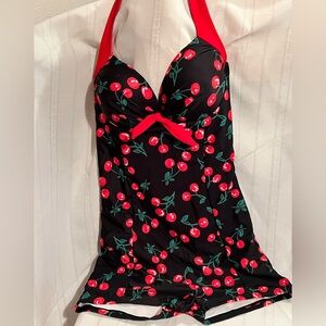 Swimsuit/ Romper Cherries one piece Boyshort/Halter top Style